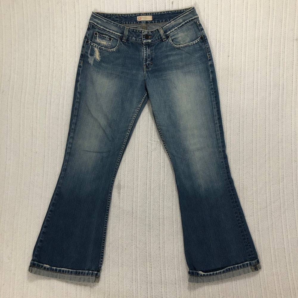 BKE Denim Flare Leg Jeans Distressed Ripped Y2K Style